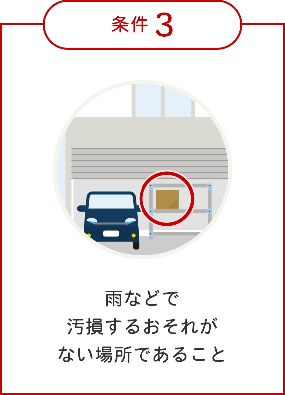 条件3：雨などで汚損するおそれがない場所であること