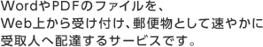 WordやPDFのファイルを、Web上から受け付け、郵便物として速やかに受取人へ配達するサービスです。